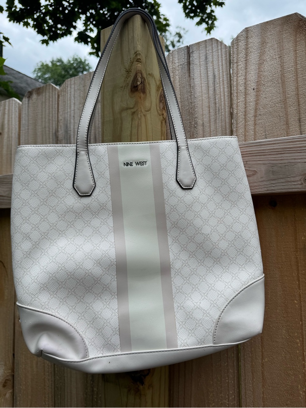 Nine West Cream White Stripe Tote Bag